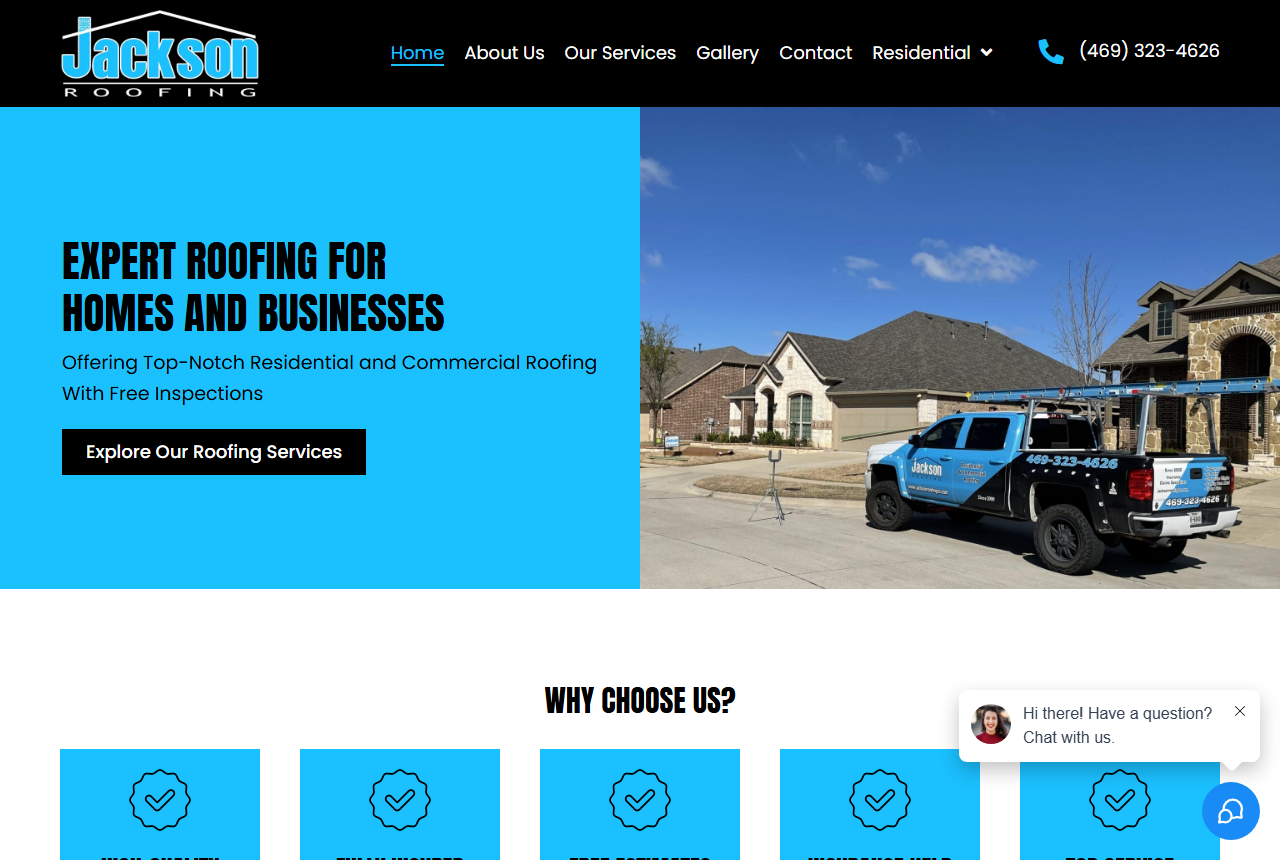 The Jackson Roofing website homepage